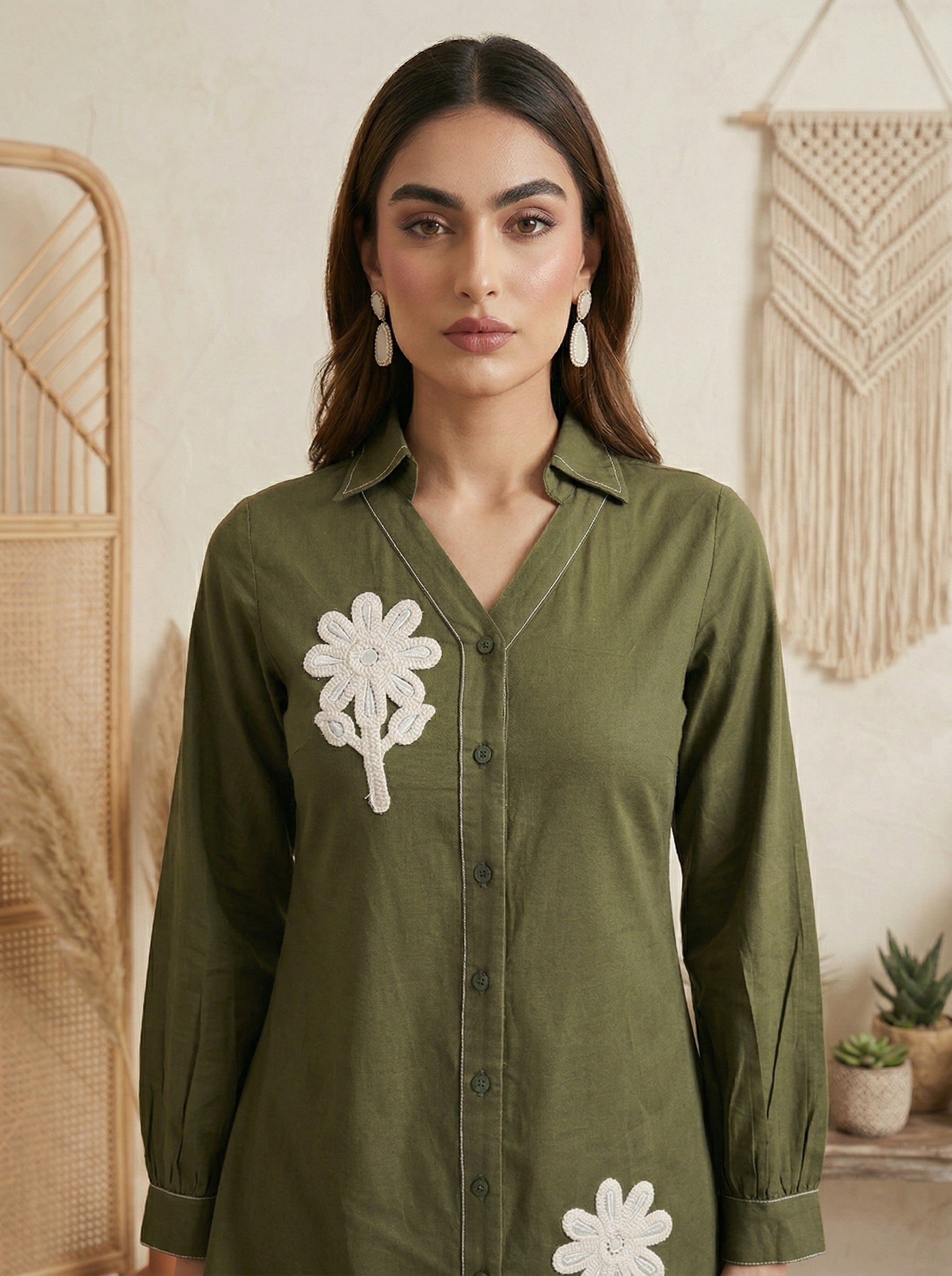 Emerald Grace Embroidered Cotton Kurta