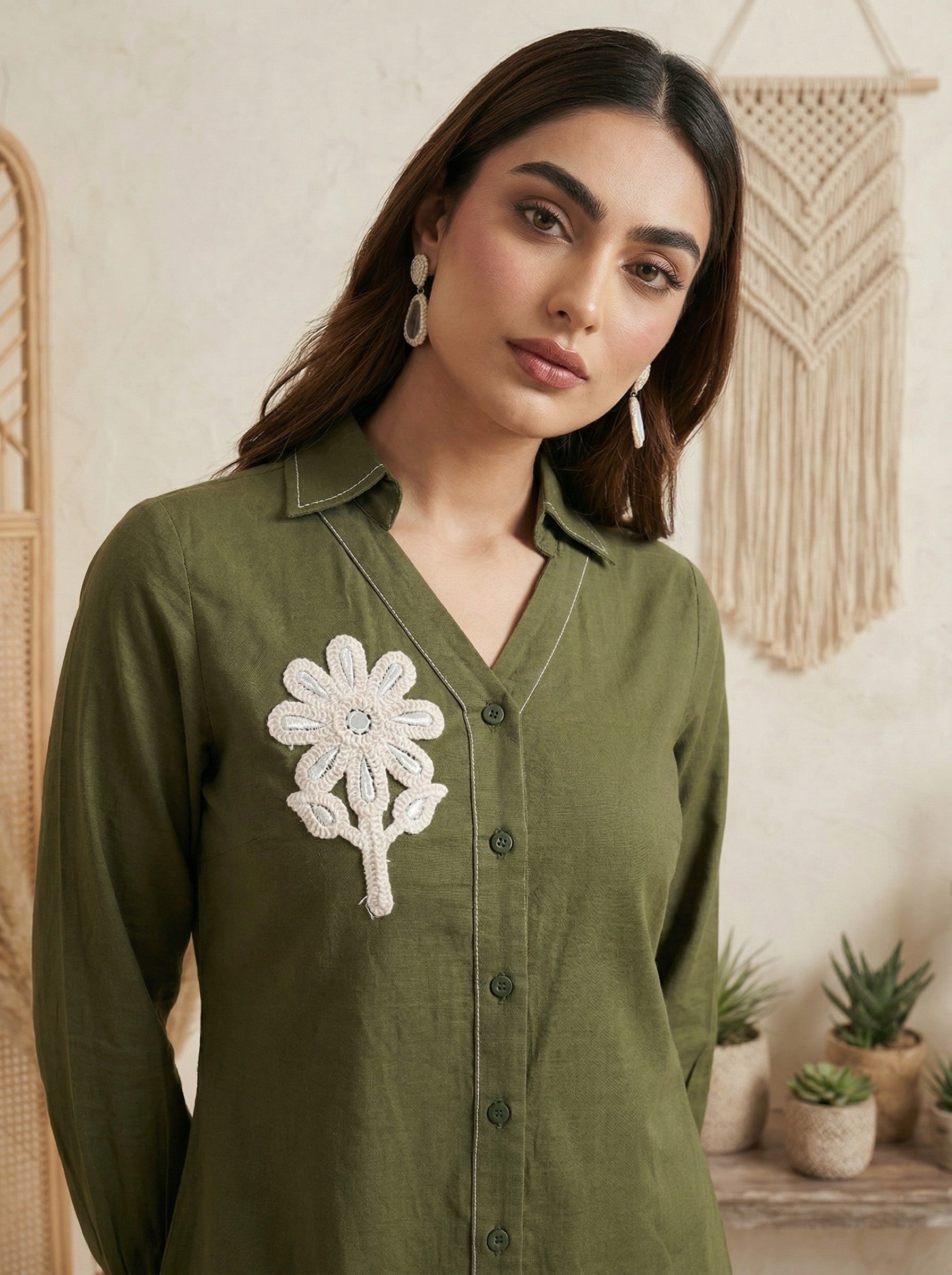 Emerald Grace Embroidered Cotton Kurta