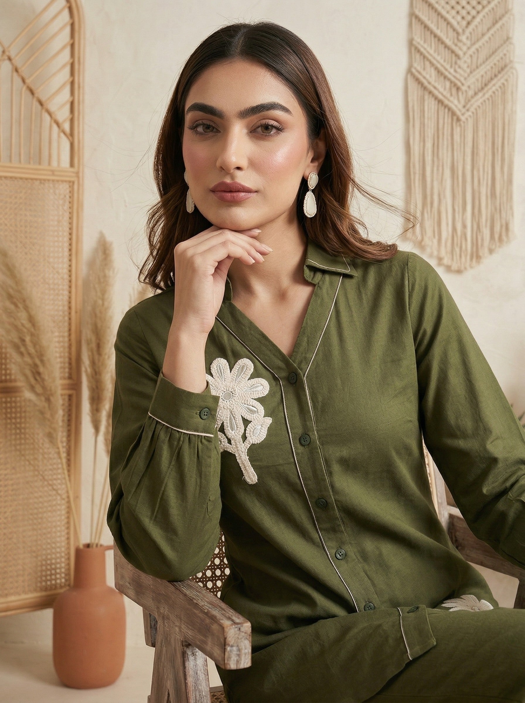 Emerald Grace Embroidered Cotton Kurta