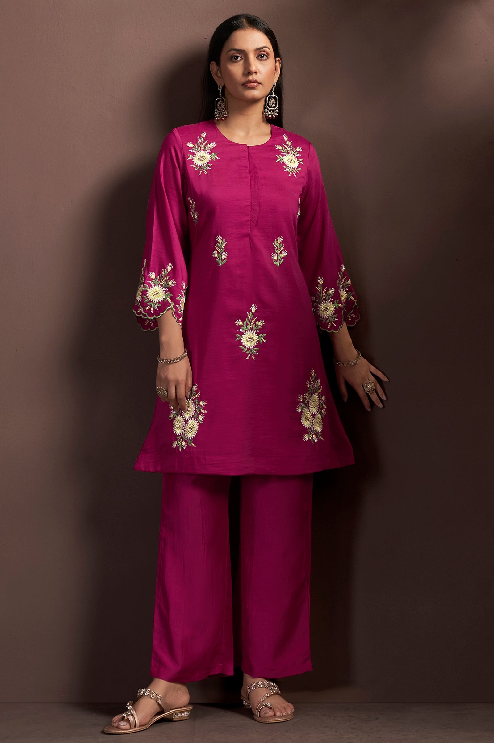 Rose Royale Embroidered Roman Silk Co-Ord Set
