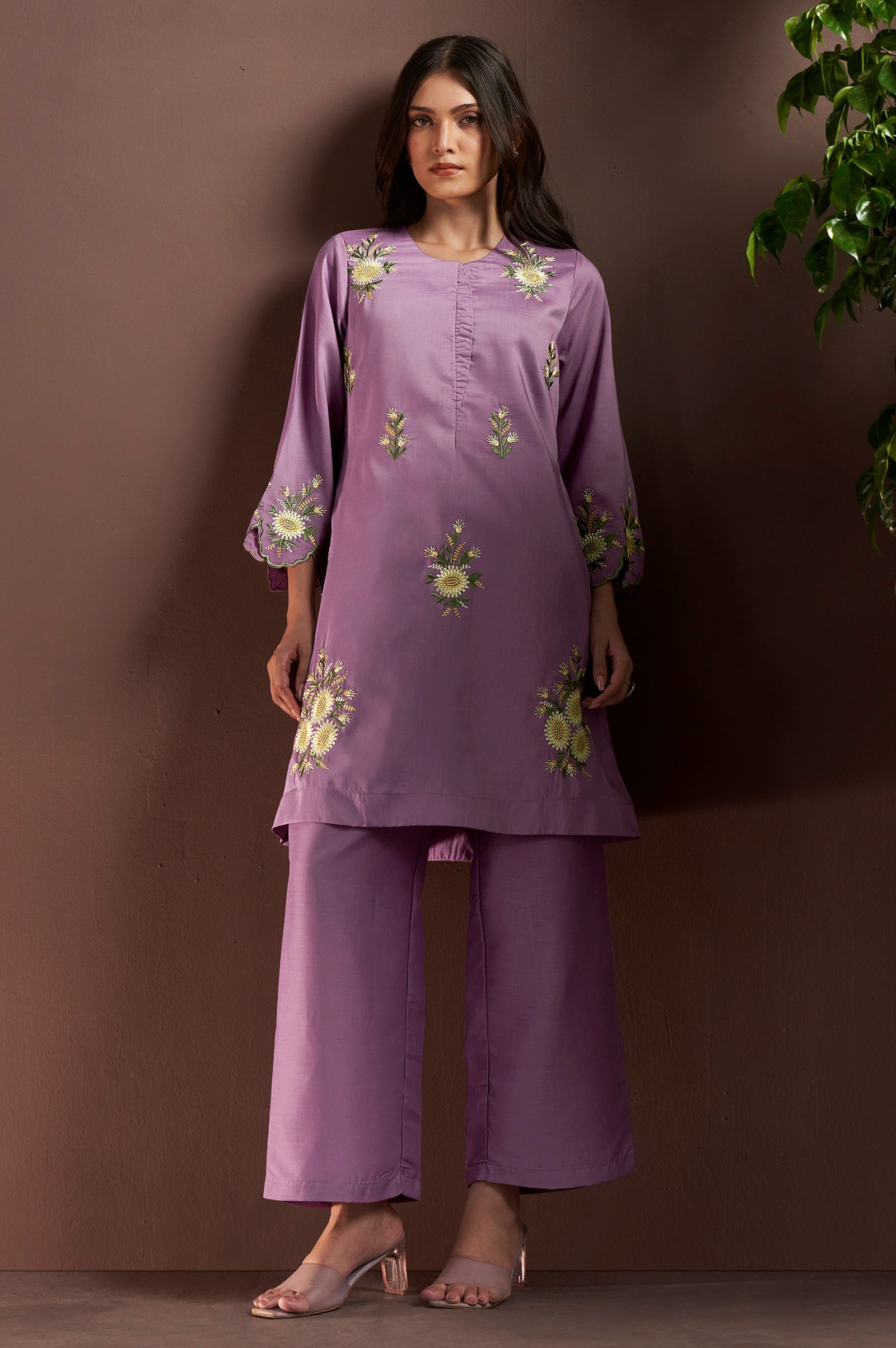 Lilac Grace Embroidered Roman Silk Co-Ord Set