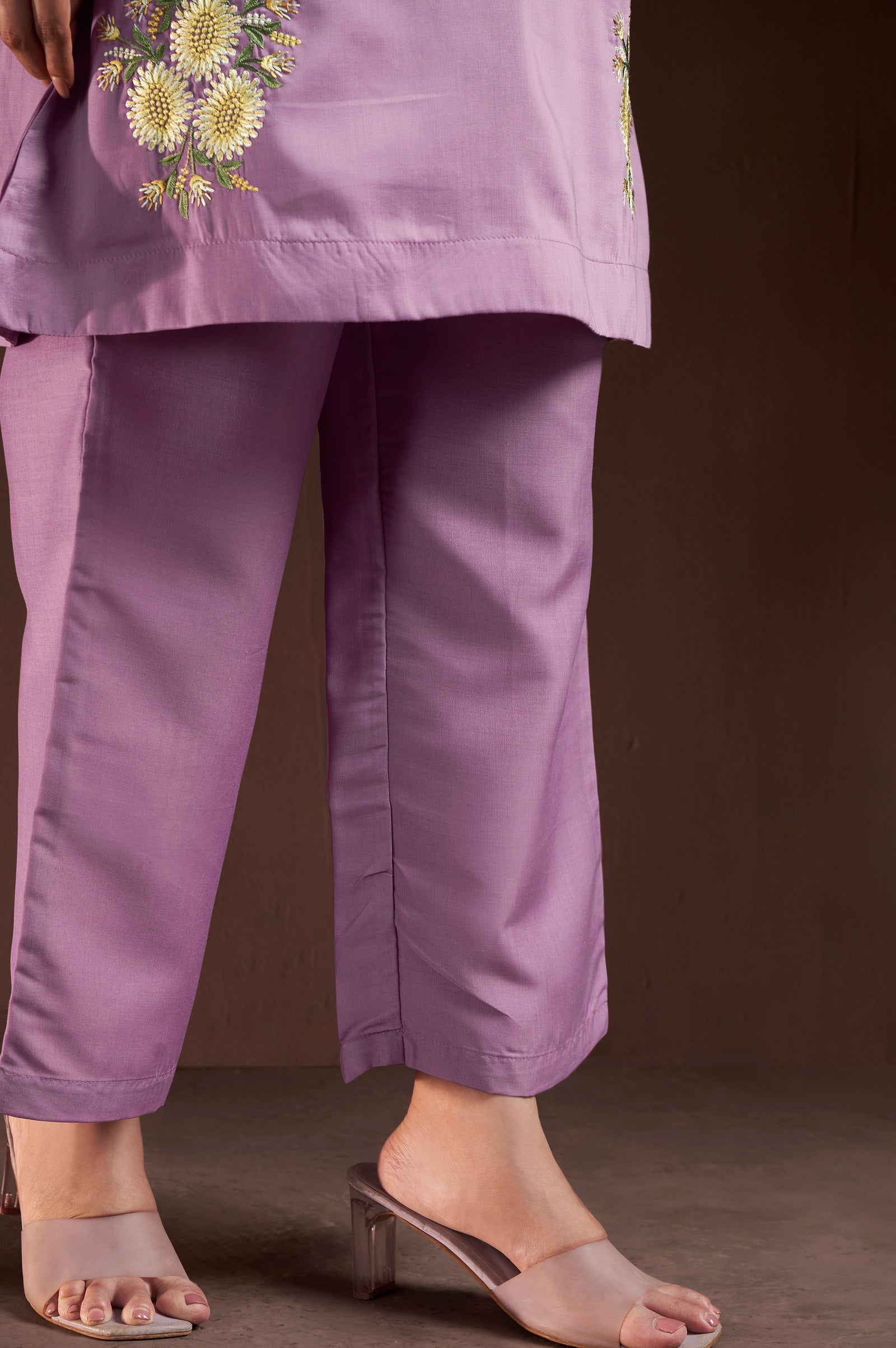 Lilac Grace Embroidered Roman Silk Co-Ord Set