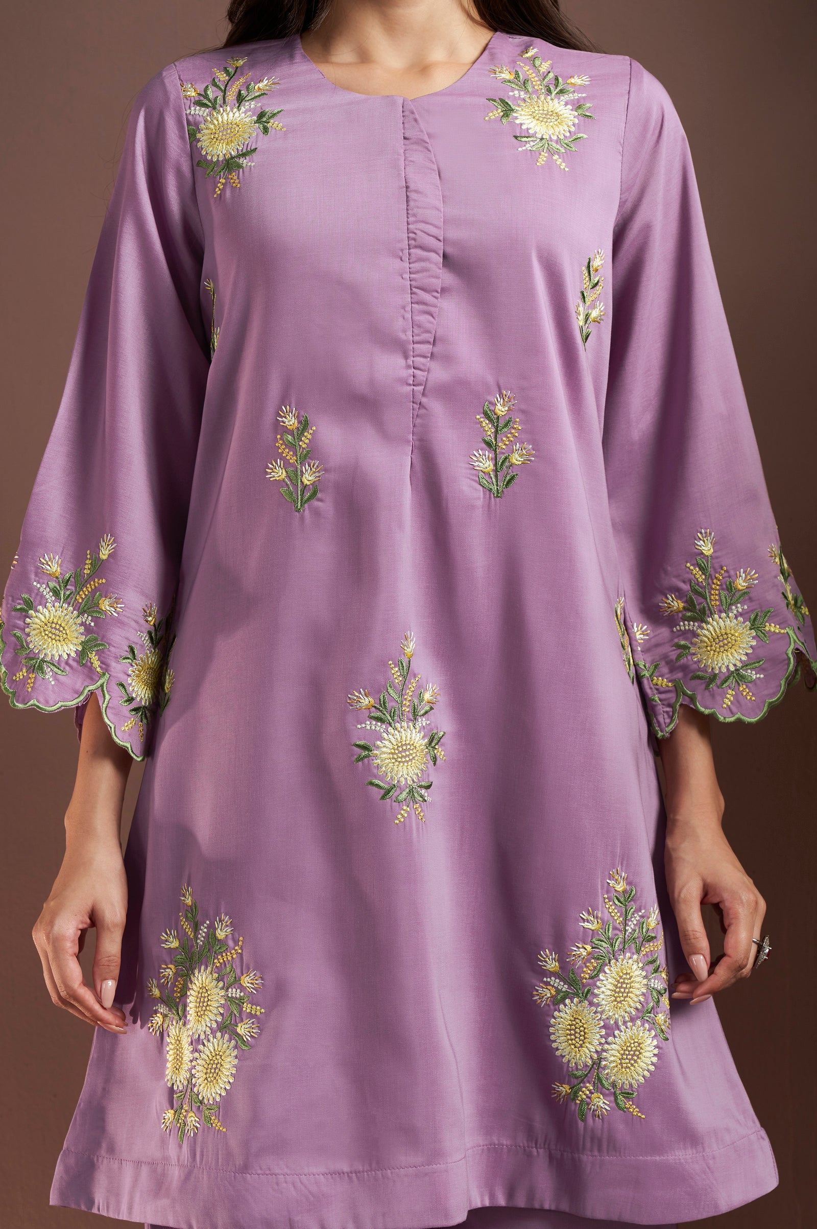 Lilac Grace Embroidered Roman Silk Co-Ord Set