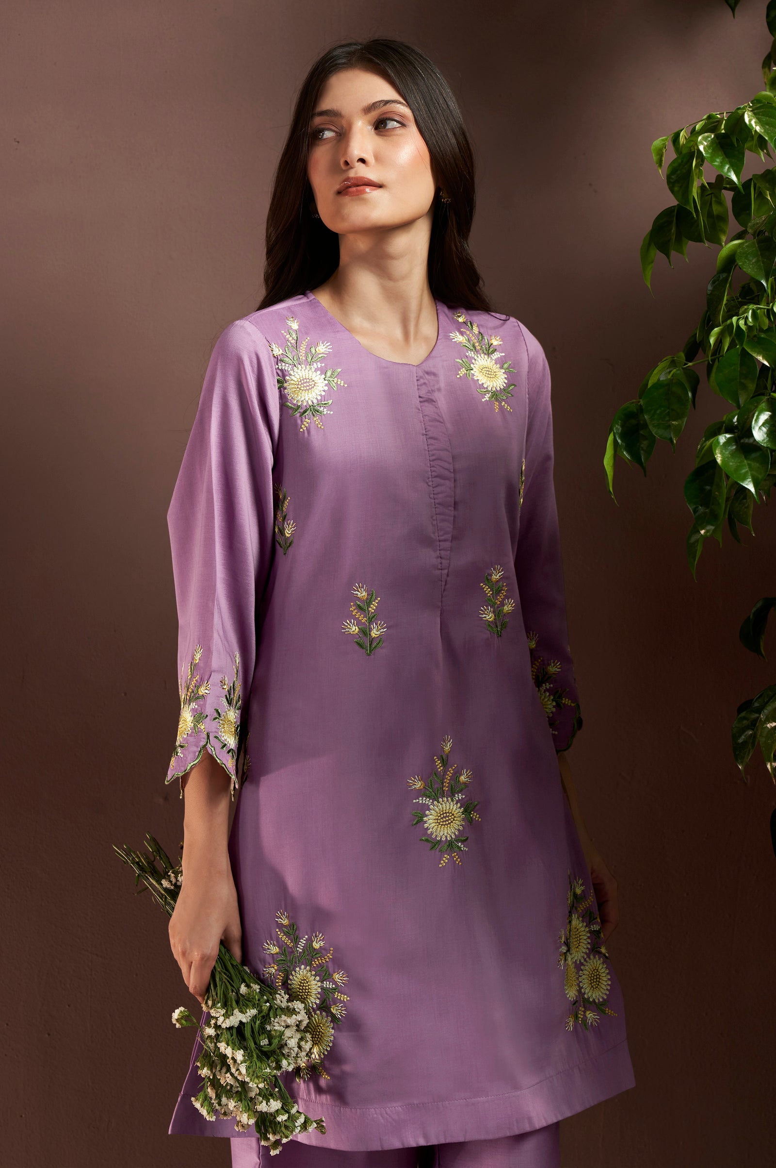 Lilac Grace Embroidered Roman Silk Co-Ord Set