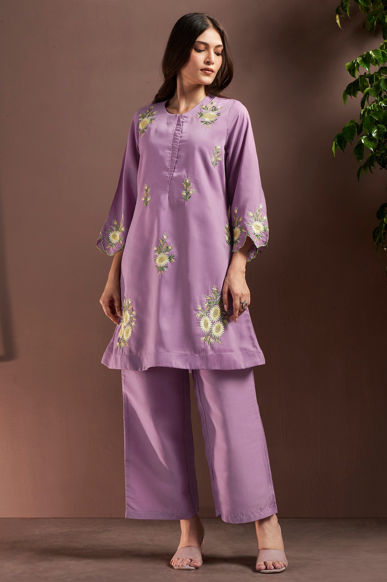 Lilac Grace Embroidered Roman Silk Co-Ord Set