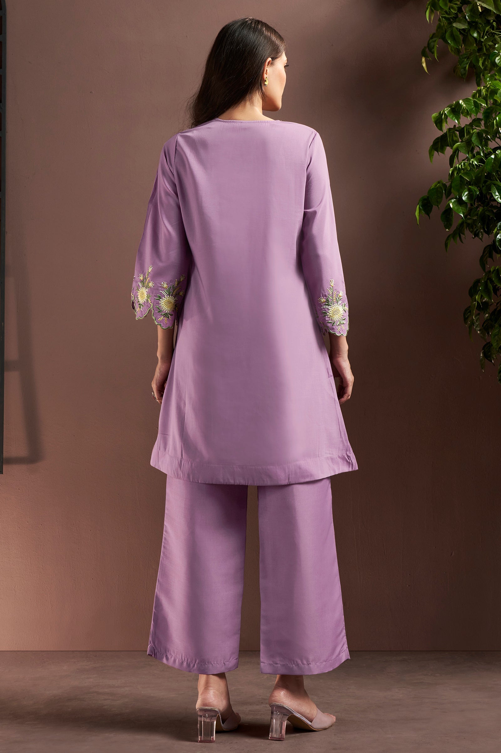 Lilac Grace Embroidered Roman Silk Co-Ord Set