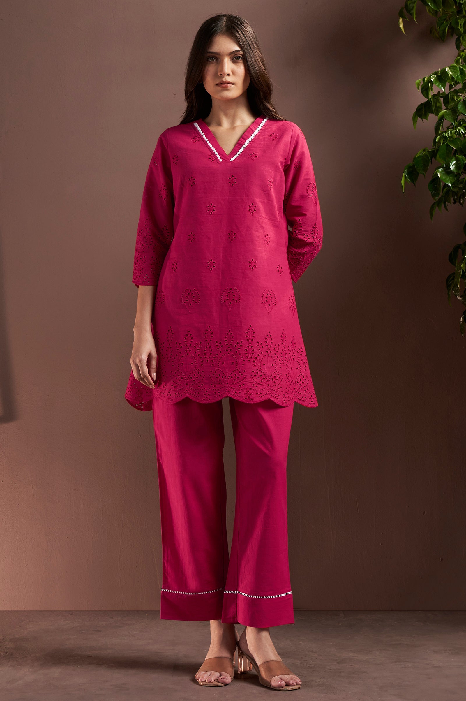 Rosewood Schiffli Cotton Co-Ord Set