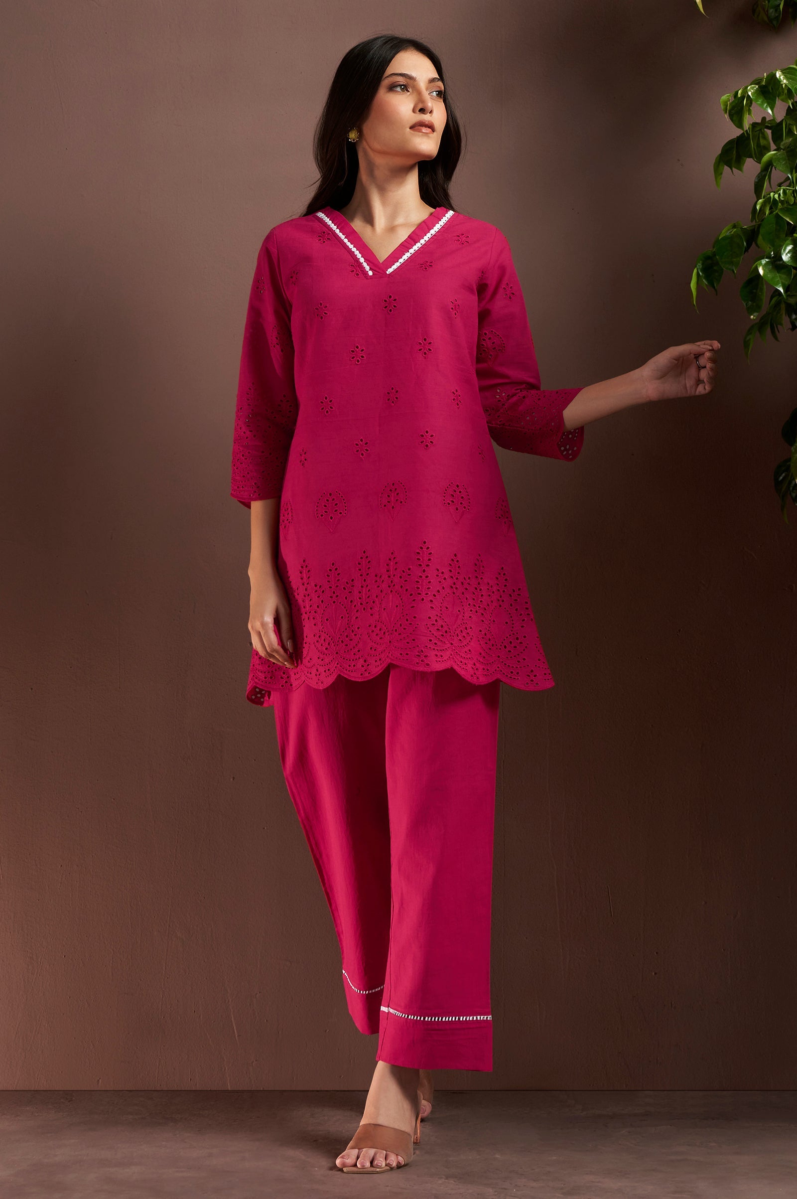 Rosewood Schiffli Cotton Co-Ord Set