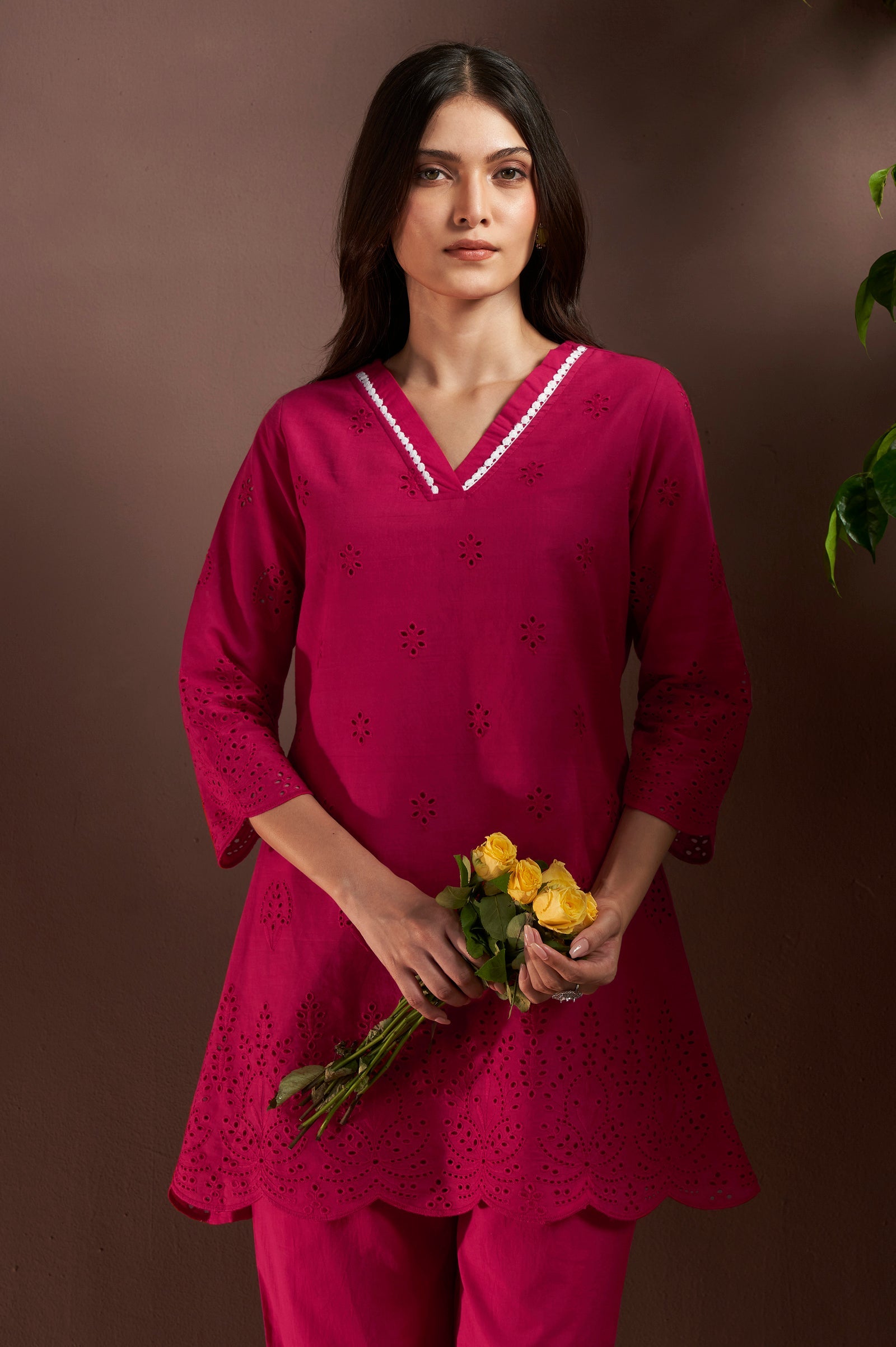 Rosewood Schiffli Cotton Co-Ord Set