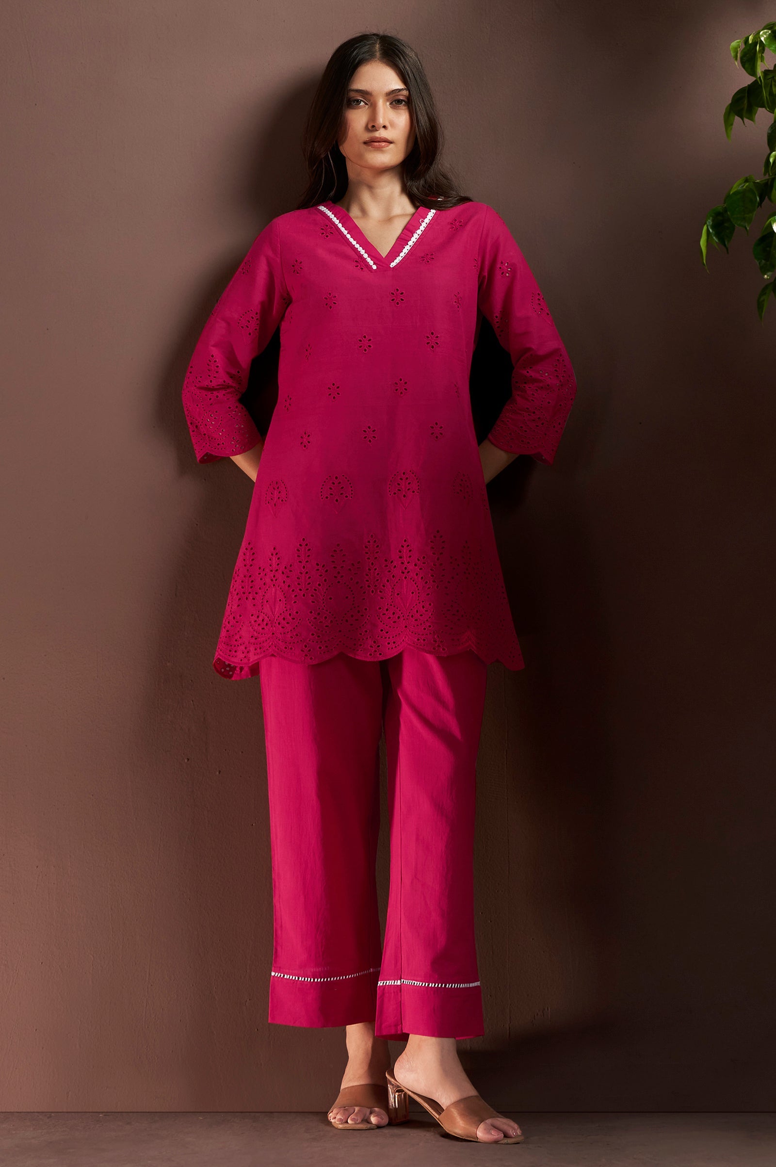 Rosewood Schiffli Cotton Co-Ord Set