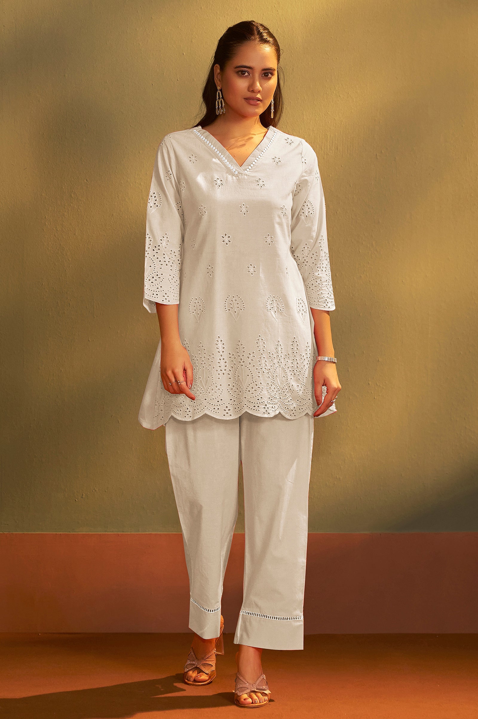 Ivory Schiffli Cotton Co-Ord Set