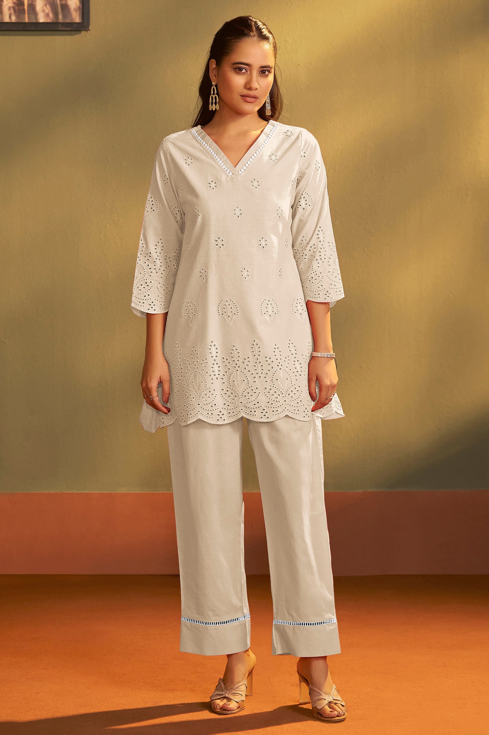 Ivory Schiffli Cotton Co-Ord Set