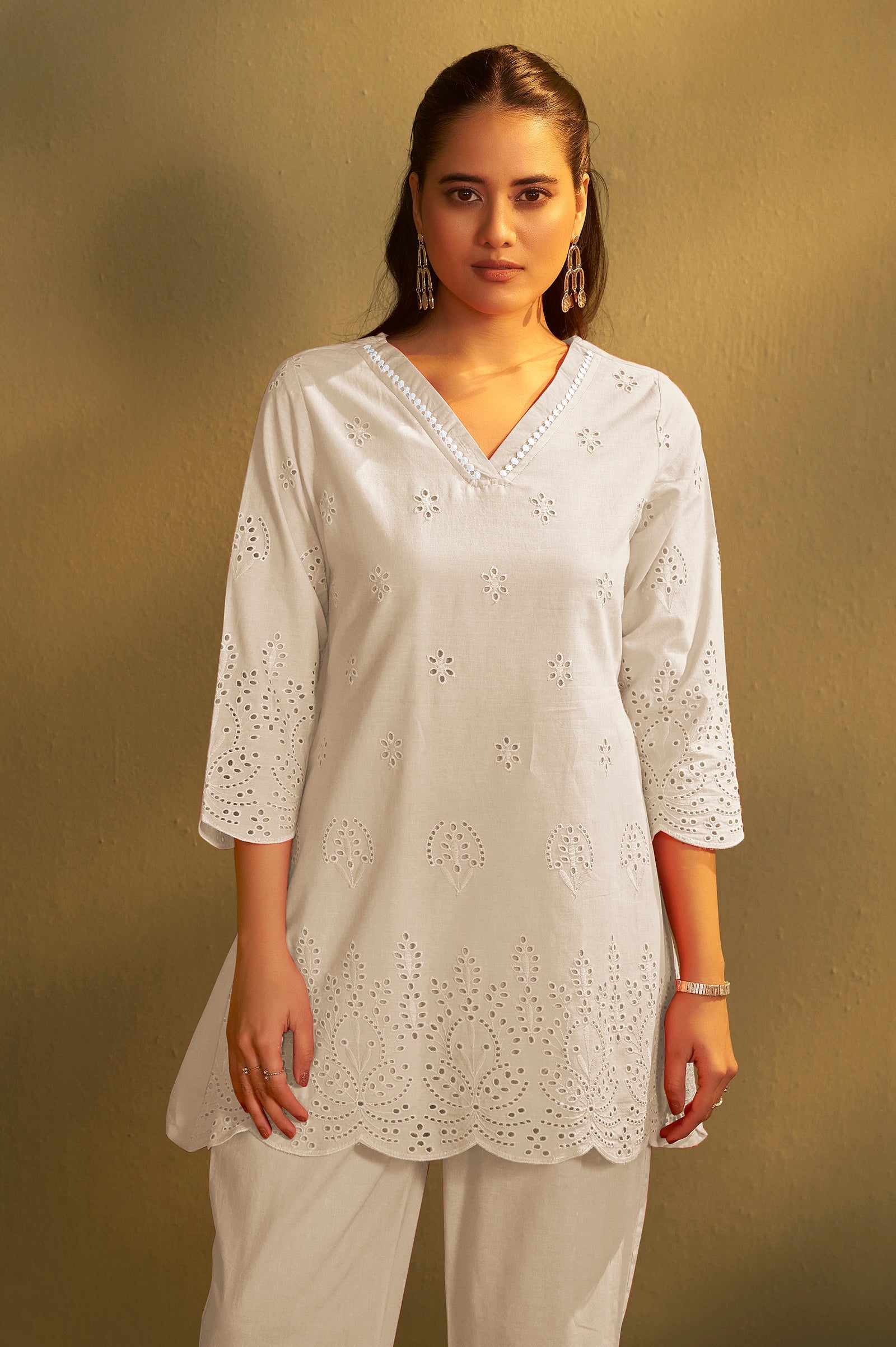 Ivory Schiffli Cotton Co-Ord Set