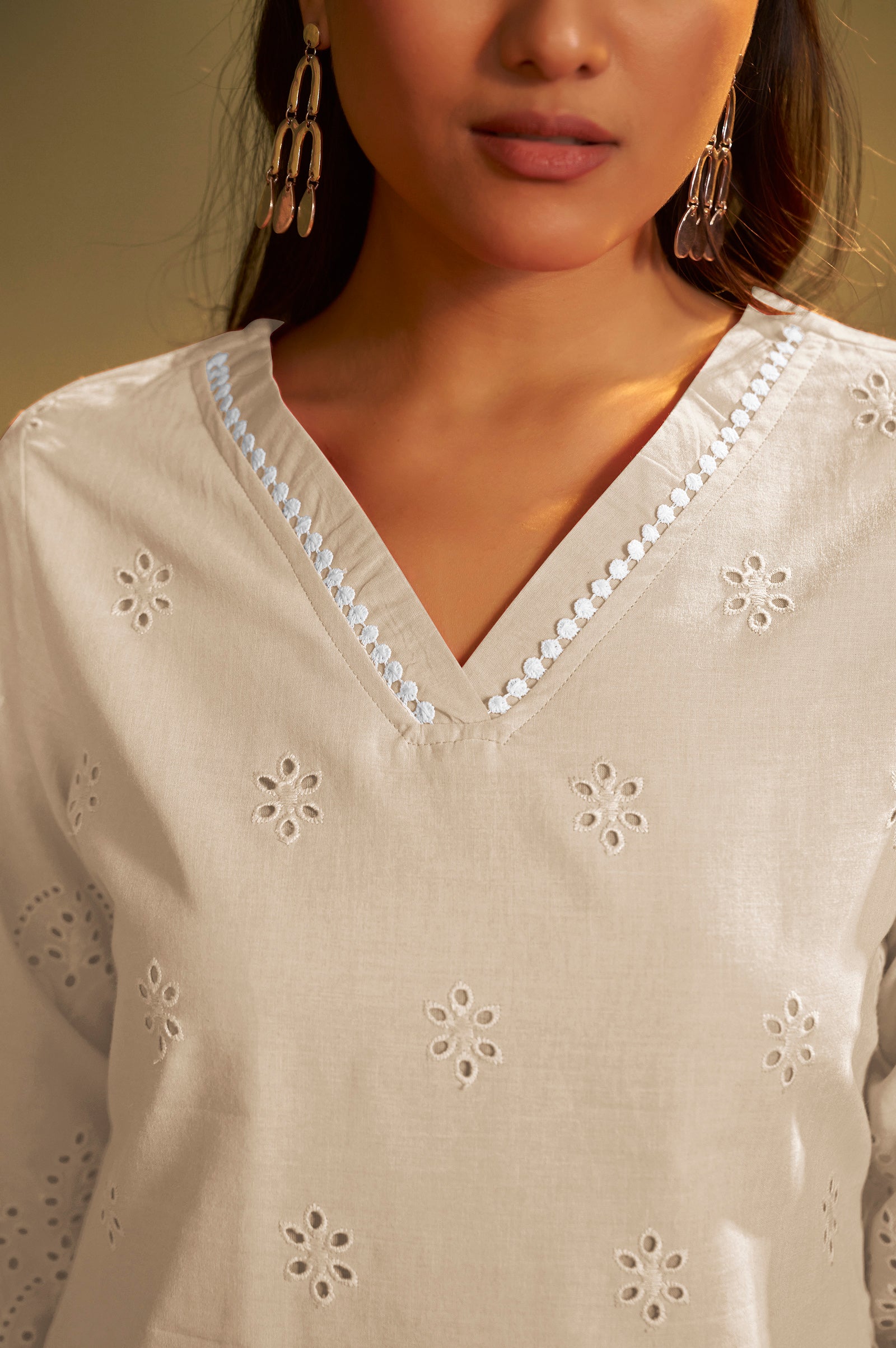 Ivory Schiffli Cotton Co-Ord Set