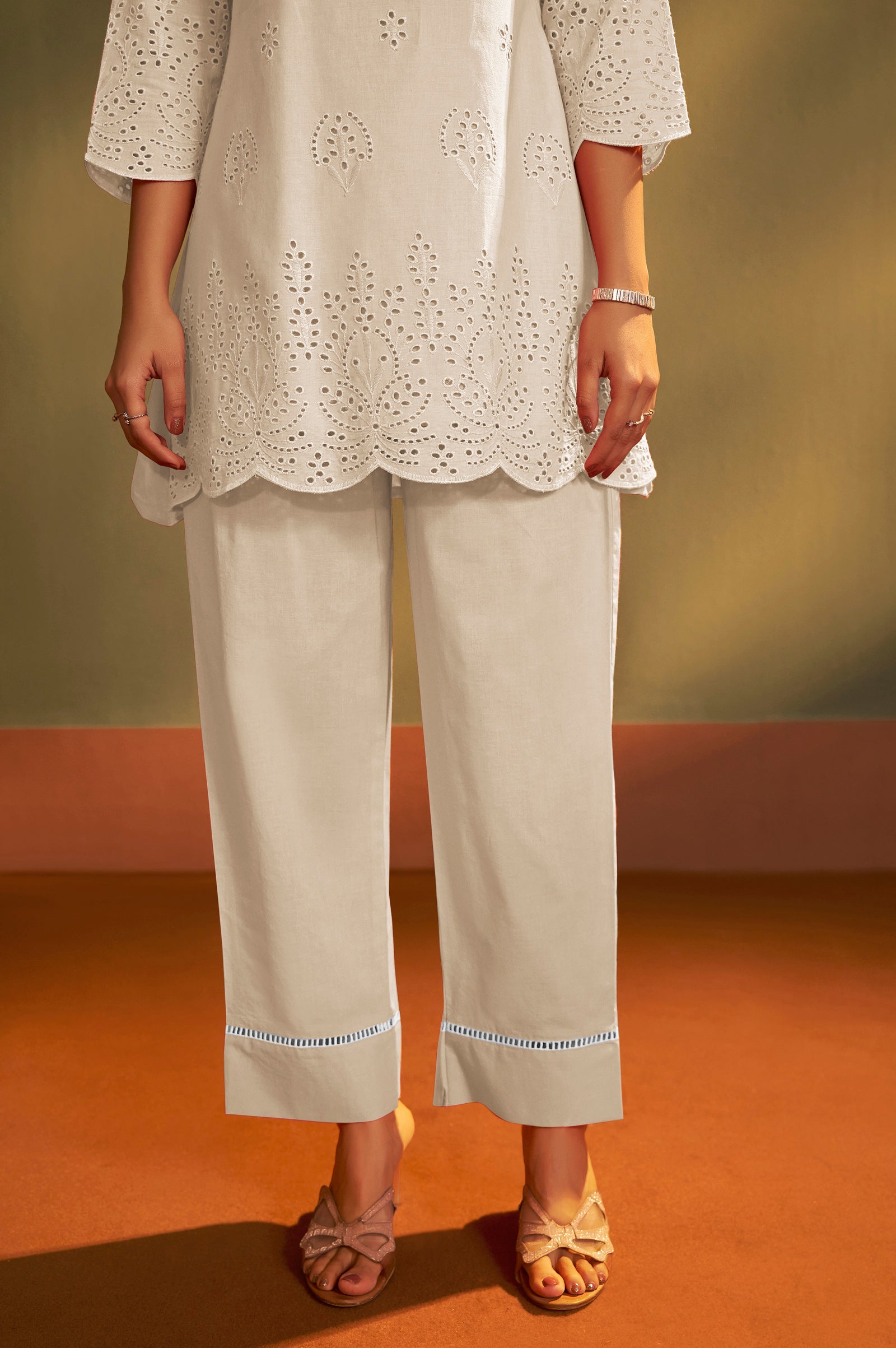 Ivory Schiffli Cotton Co-Ord Set