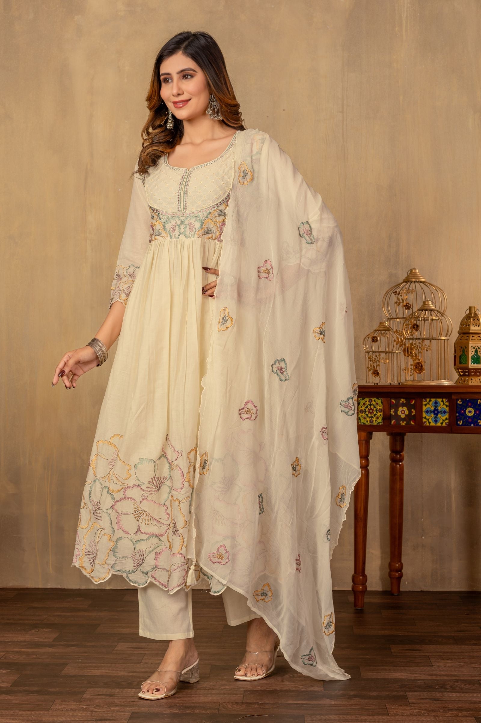 Ivory Noor Handworked Anarkali Set