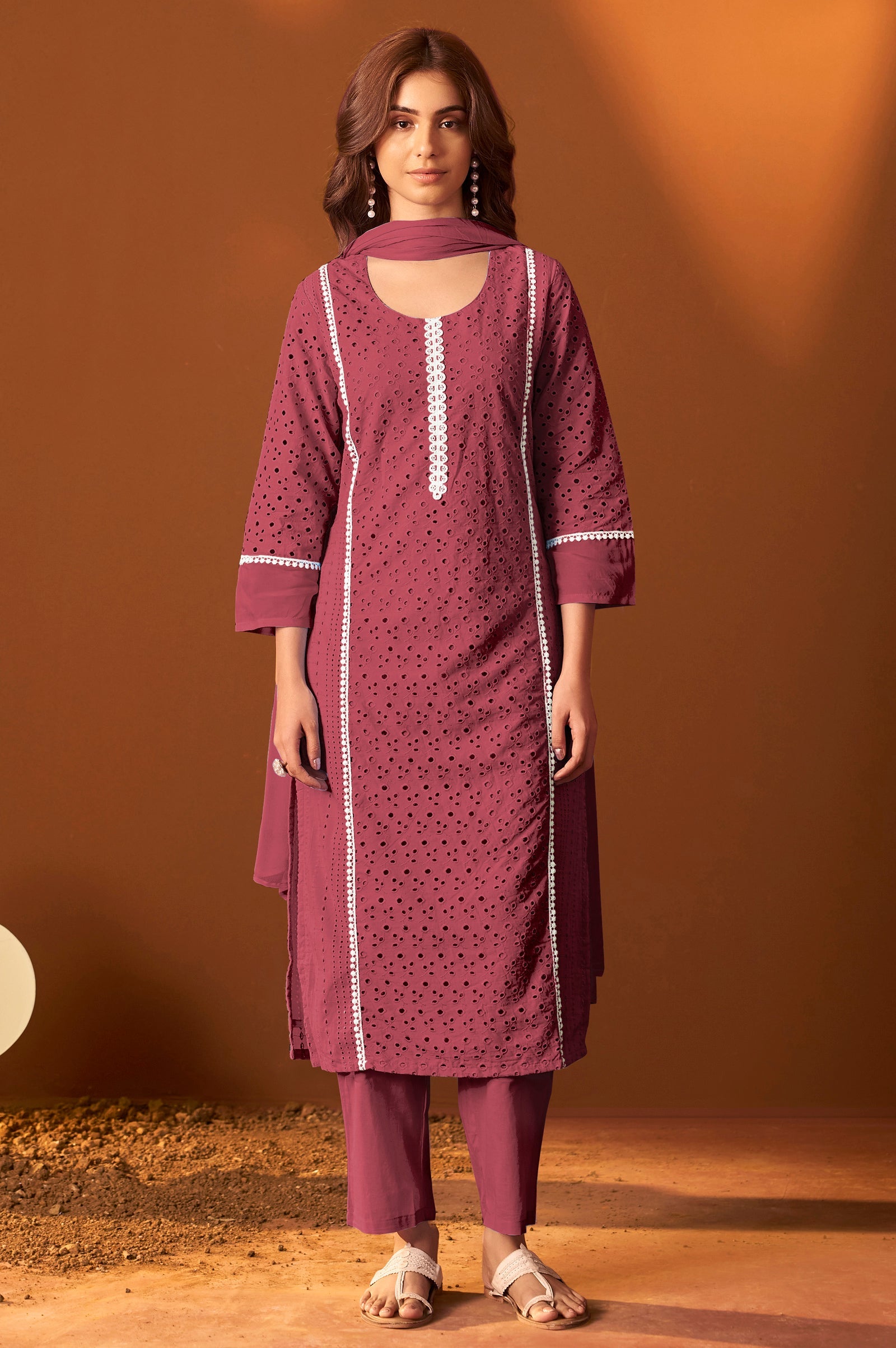 Ivory Schiffli Lace Kurta Set