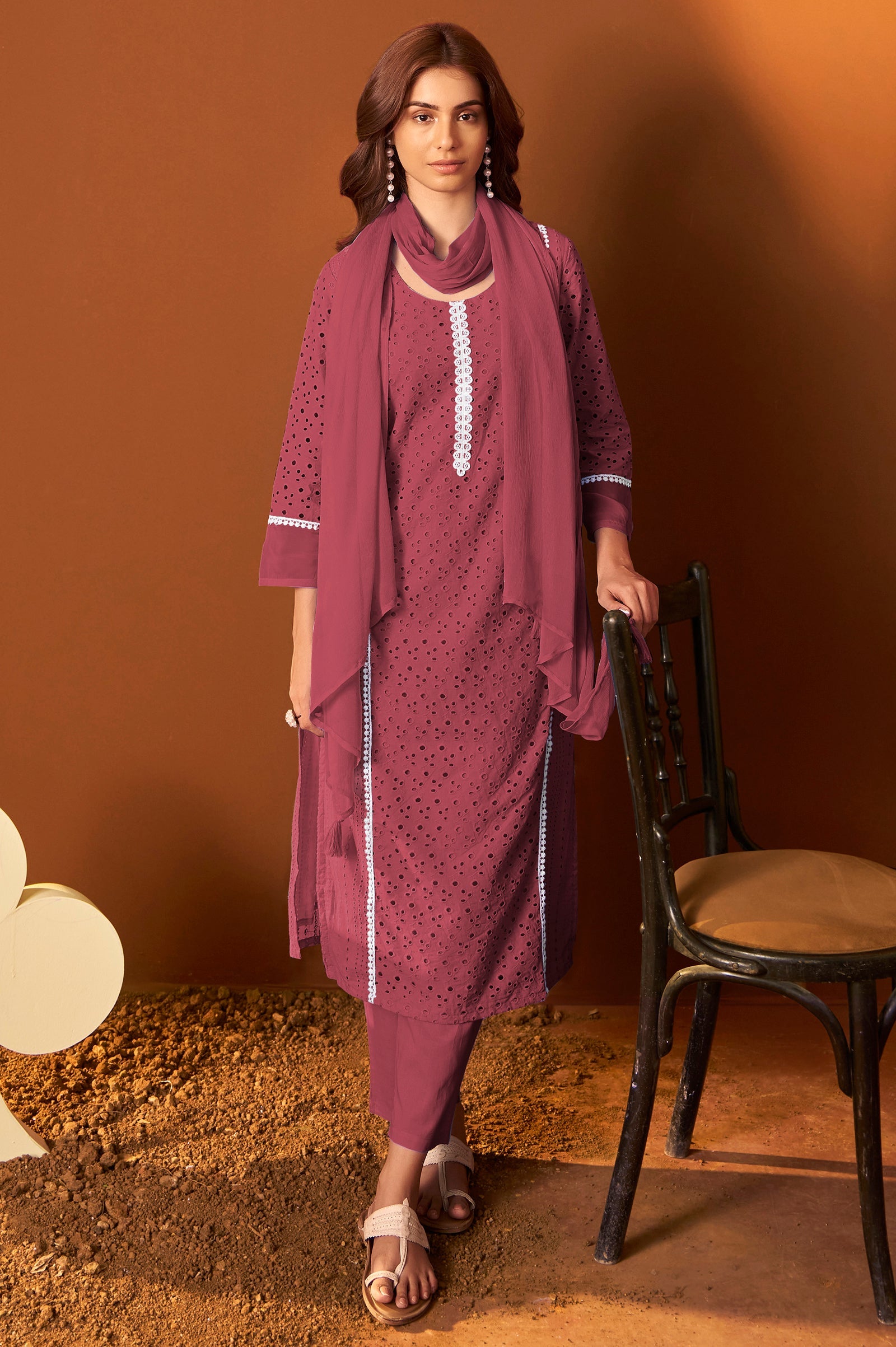 Ivory Schiffli Lace Kurta Set