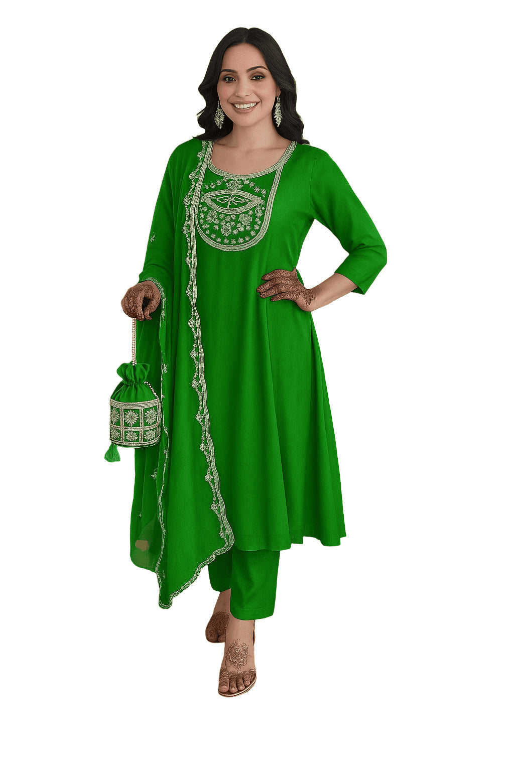 Emerald Grace Embroidered Kurta Set with Dupatta