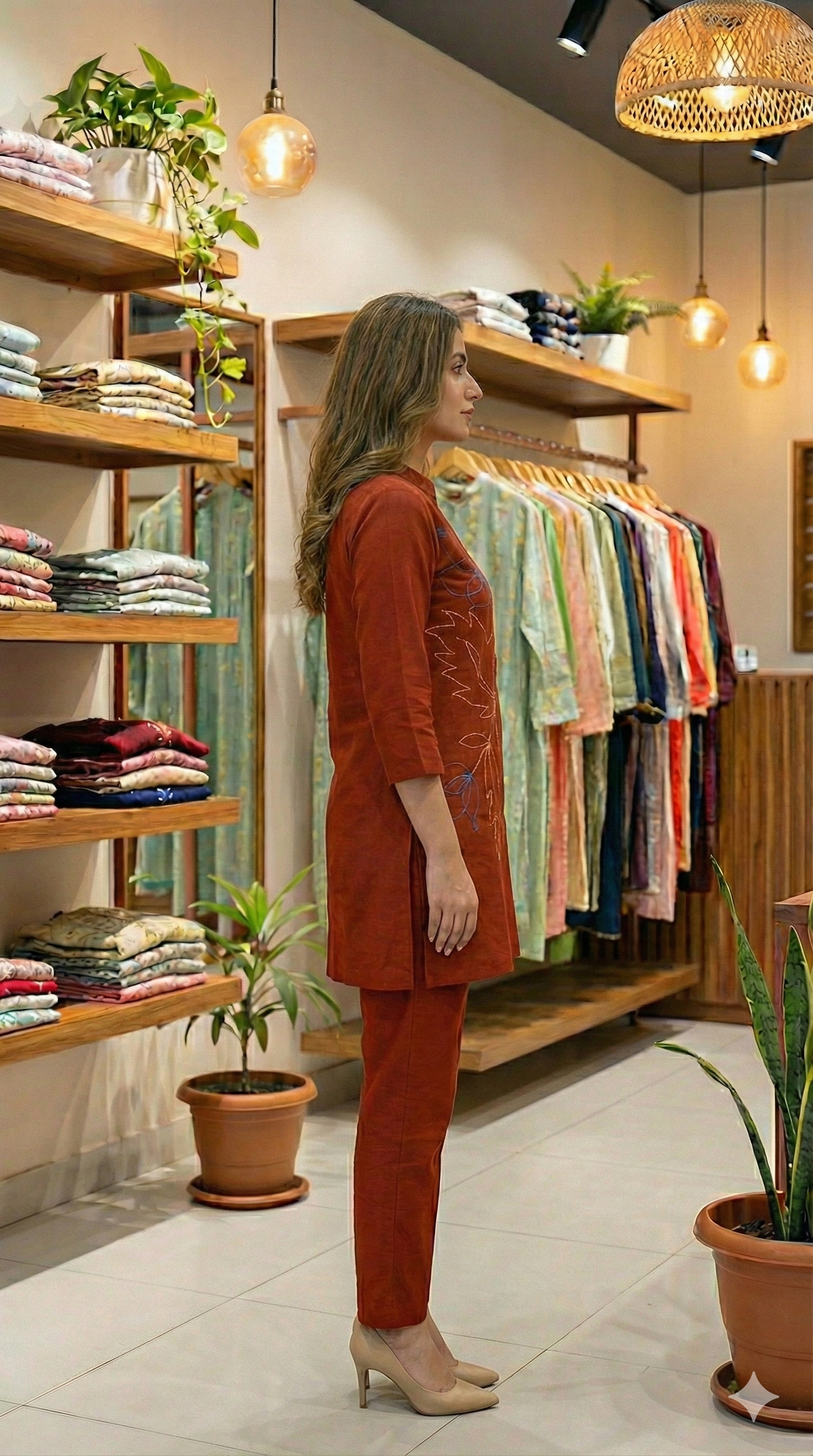 Rust Bloom Embroidered Cord Set