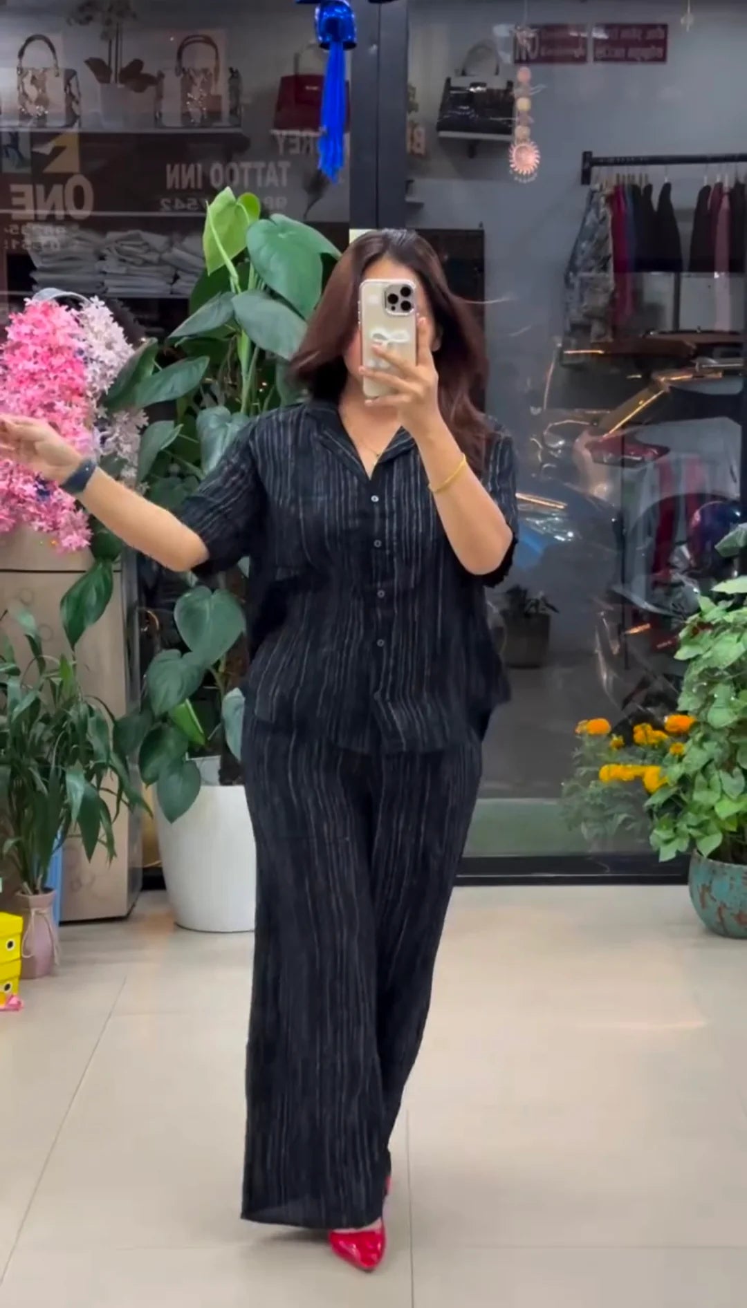 Premium Pure Viscose Natural Crepe Co-ord Set - Black