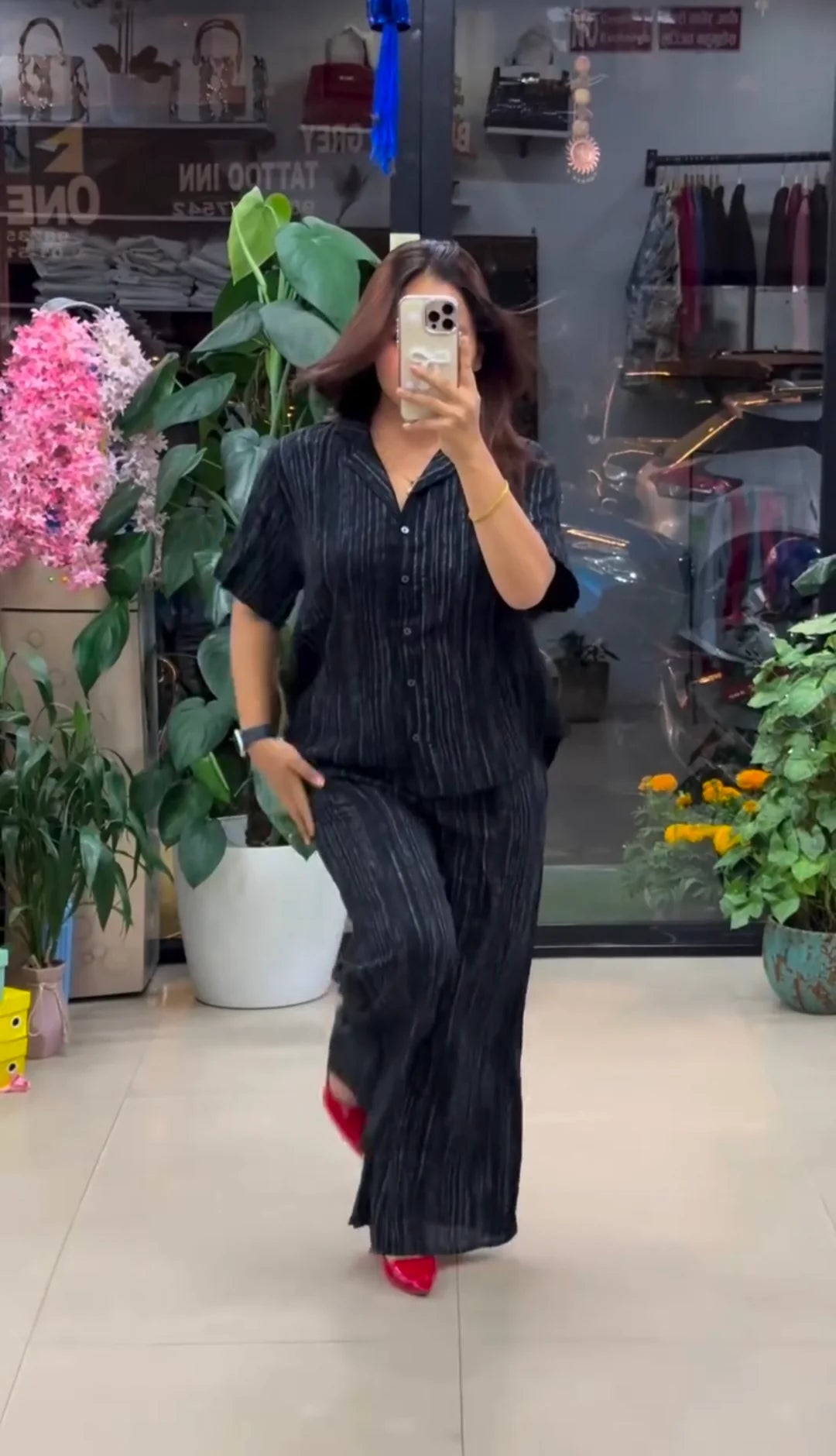 Premium Pure Viscose Natural Crepe Co-ord Set - Black