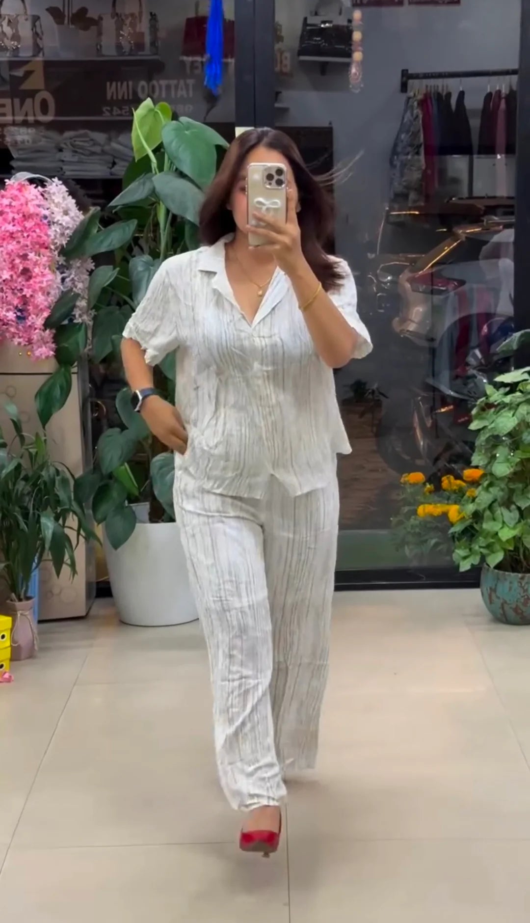 Premium Pure Viscose Natural Crepe Co-ord Set - Offwhite