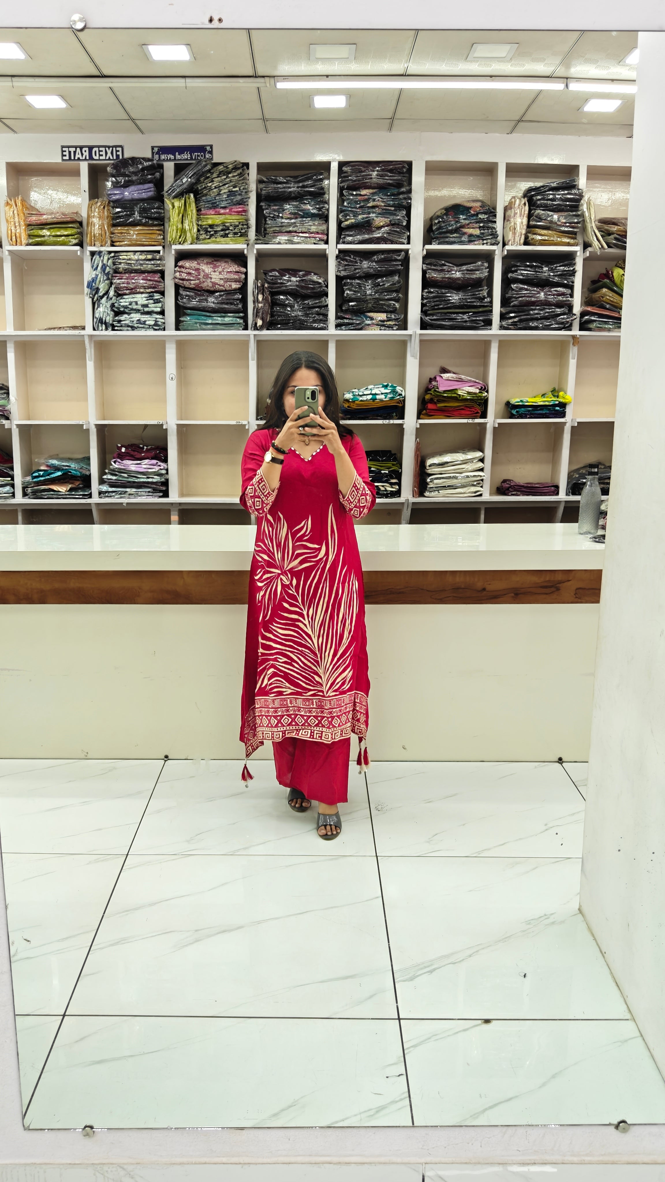 Premium Pure Viscose Rassian fabric Floral Printed Kurta Set with Intricate V-Neck Handwork | Maroon red
