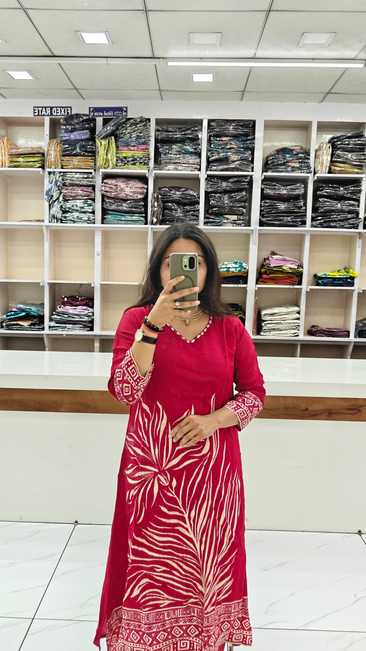 Premium Pure Viscose Rassian fabric Floral Printed Kurta Set with Intricate V-Neck Handwork | Maroon red