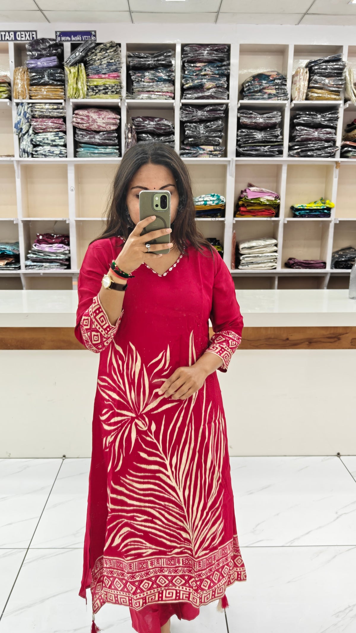 Premium Pure Viscose Rassian fabric Floral Printed Kurta Set with Intricate V-Neck Handwork | Maroon red