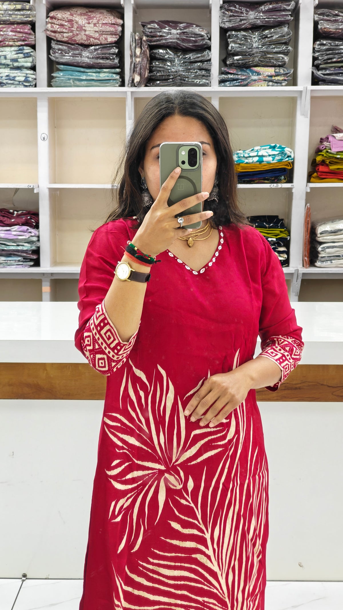 Premium Pure Viscose Rassian fabric Floral Printed Kurta Set with Intricate V-Neck Handwork | Maroon red