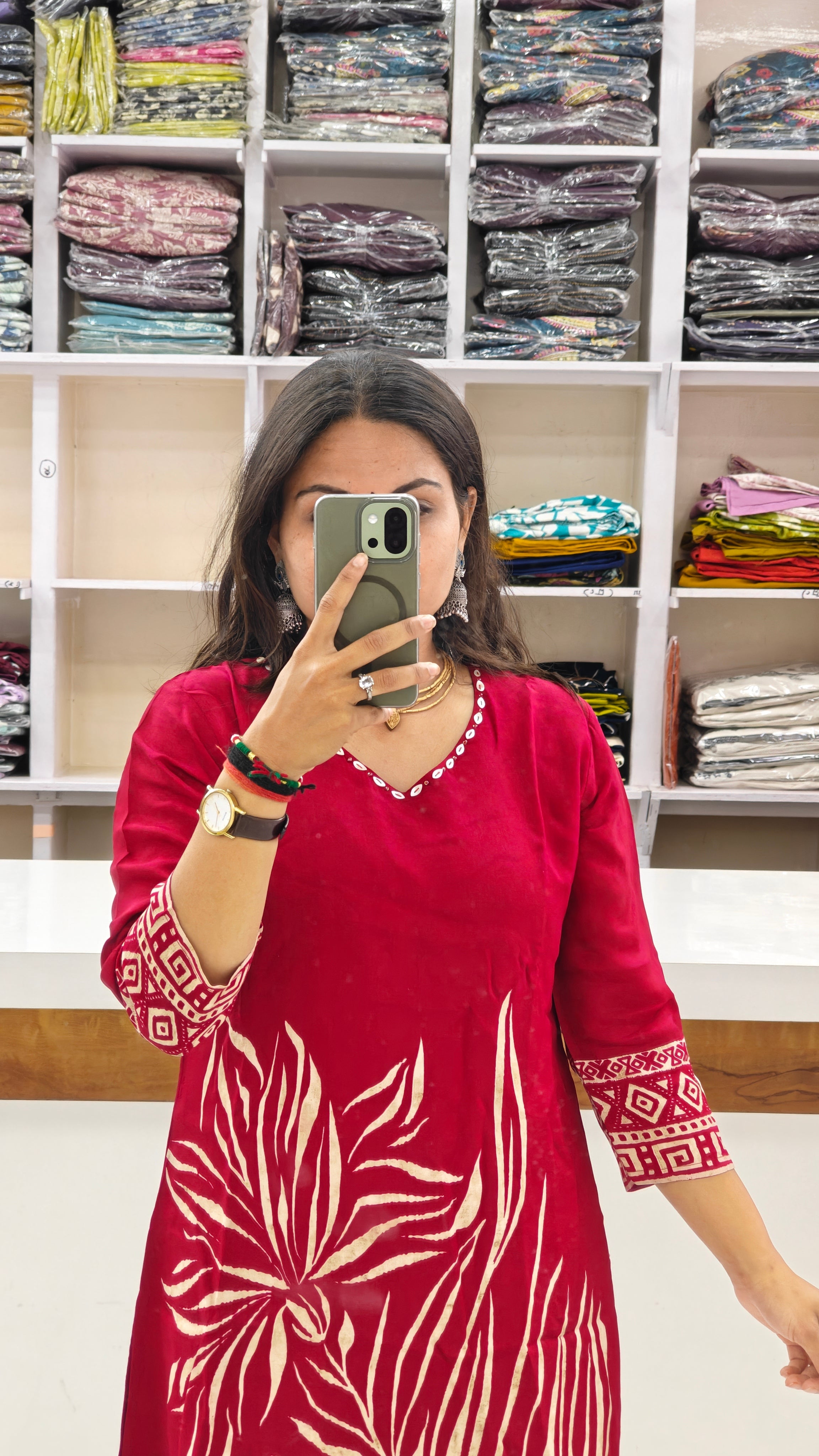 Premium Pure Viscose Rassian fabric Floral Printed Kurta Set with Intricate V-Neck Handwork | Maroon red