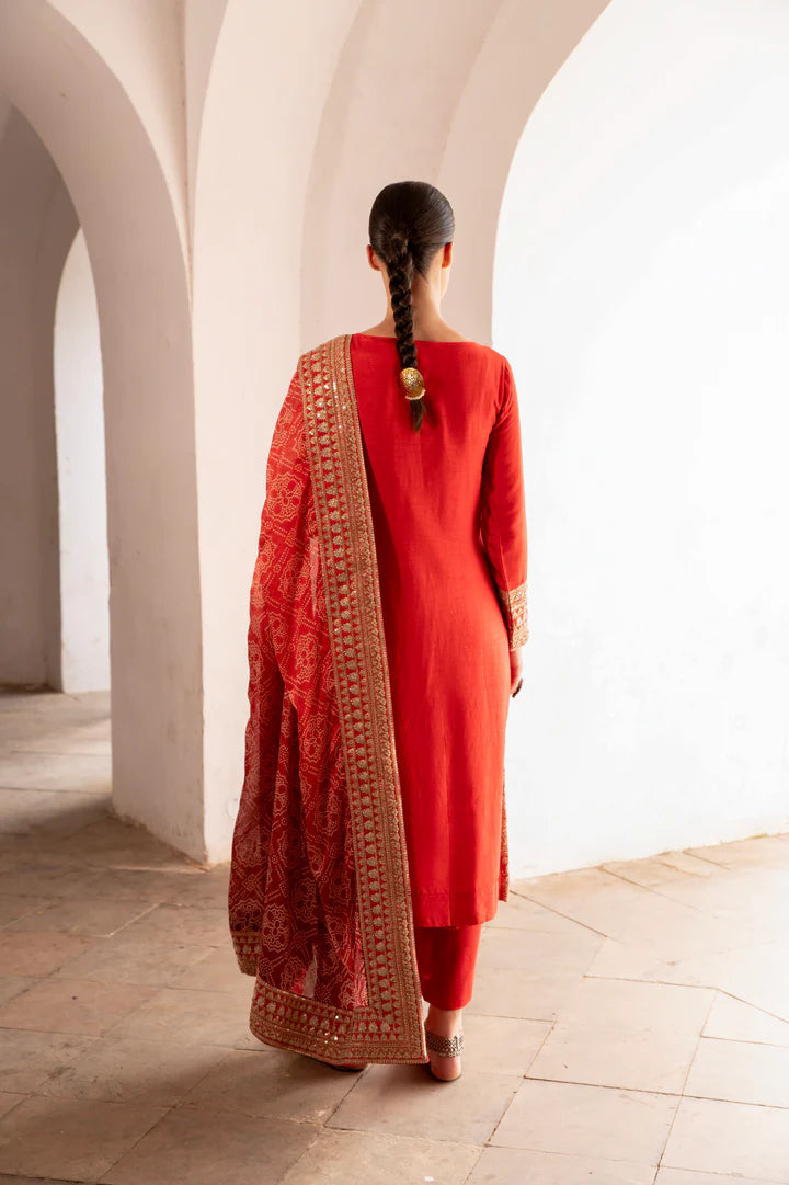 Sindoori Aangan Embroidered Kurta Set with Handcrafted Dupatta