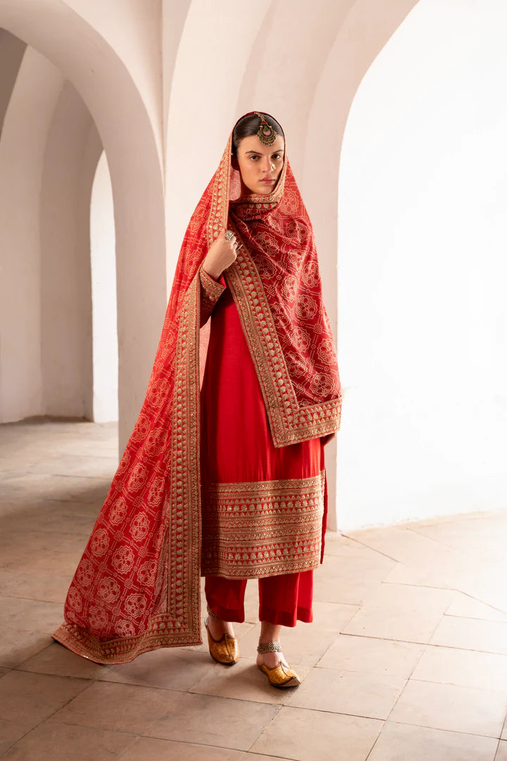 Sindoori Aangan Embroidered Kurta Set with Handcrafted Dupatta