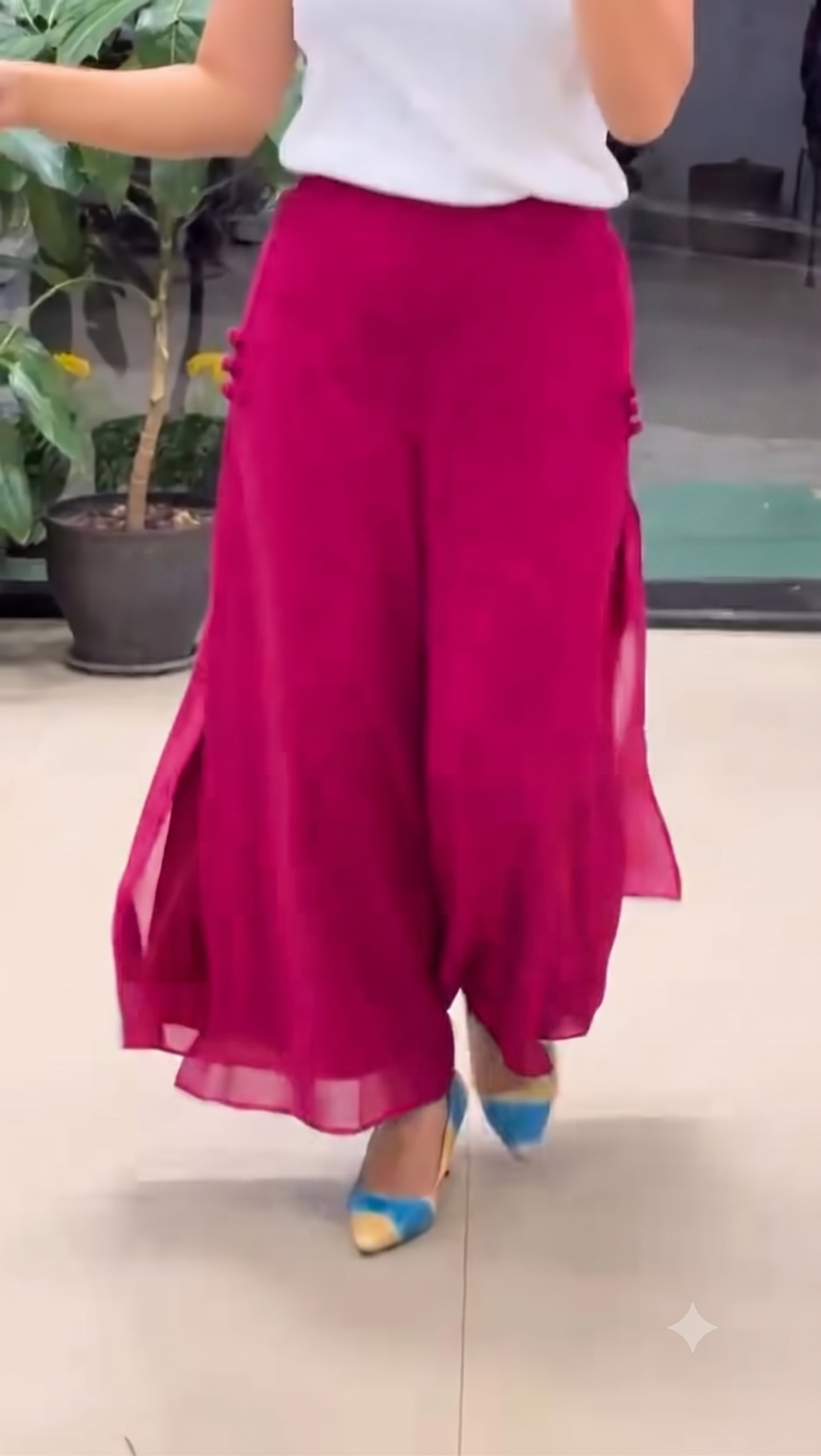 Women's Pink Georgette Split Wide-Leg Palazzo Pants | High-Waist Fusion Trousers