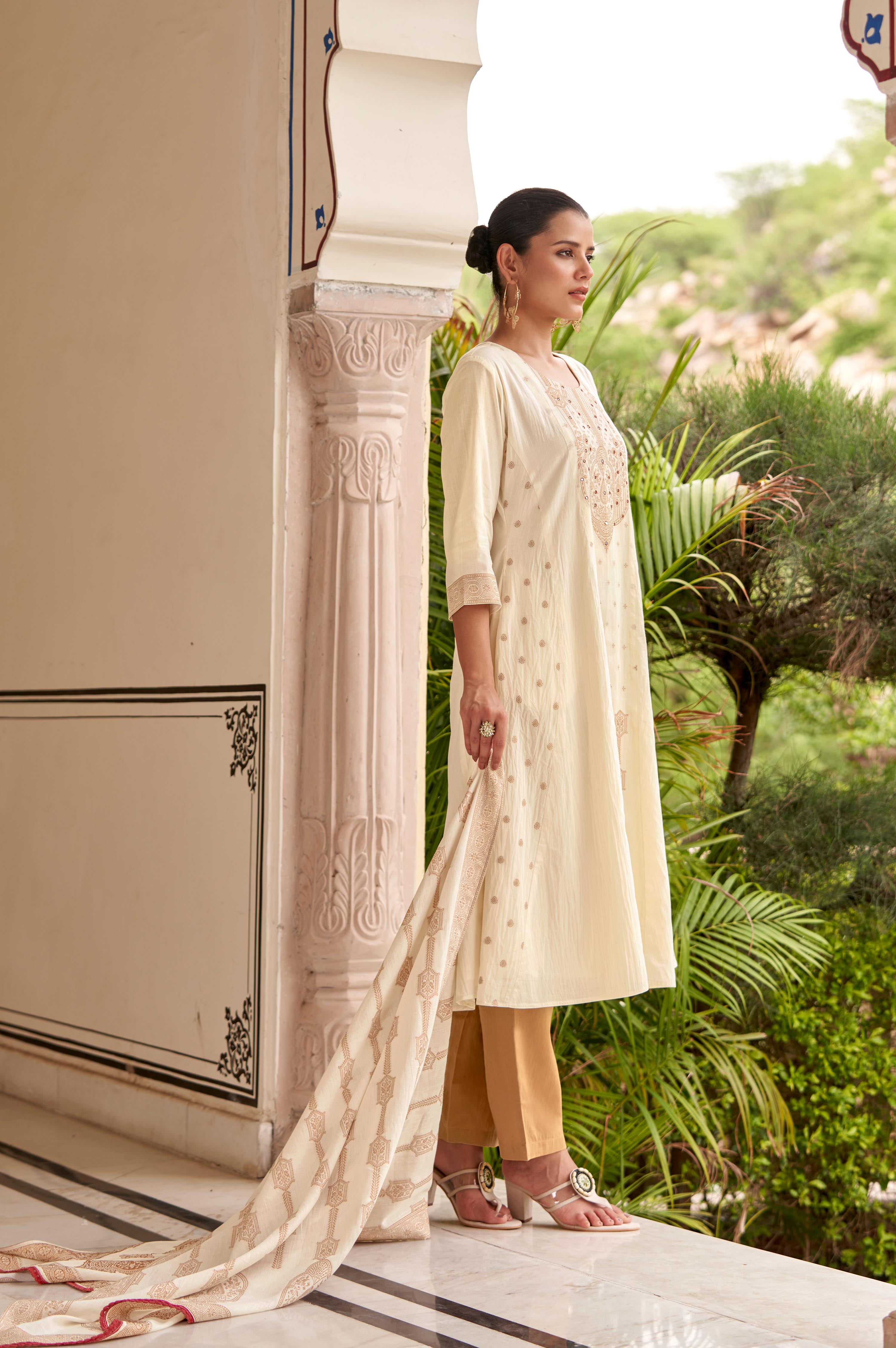 Ivory Noor Jacquard Anarkali Set