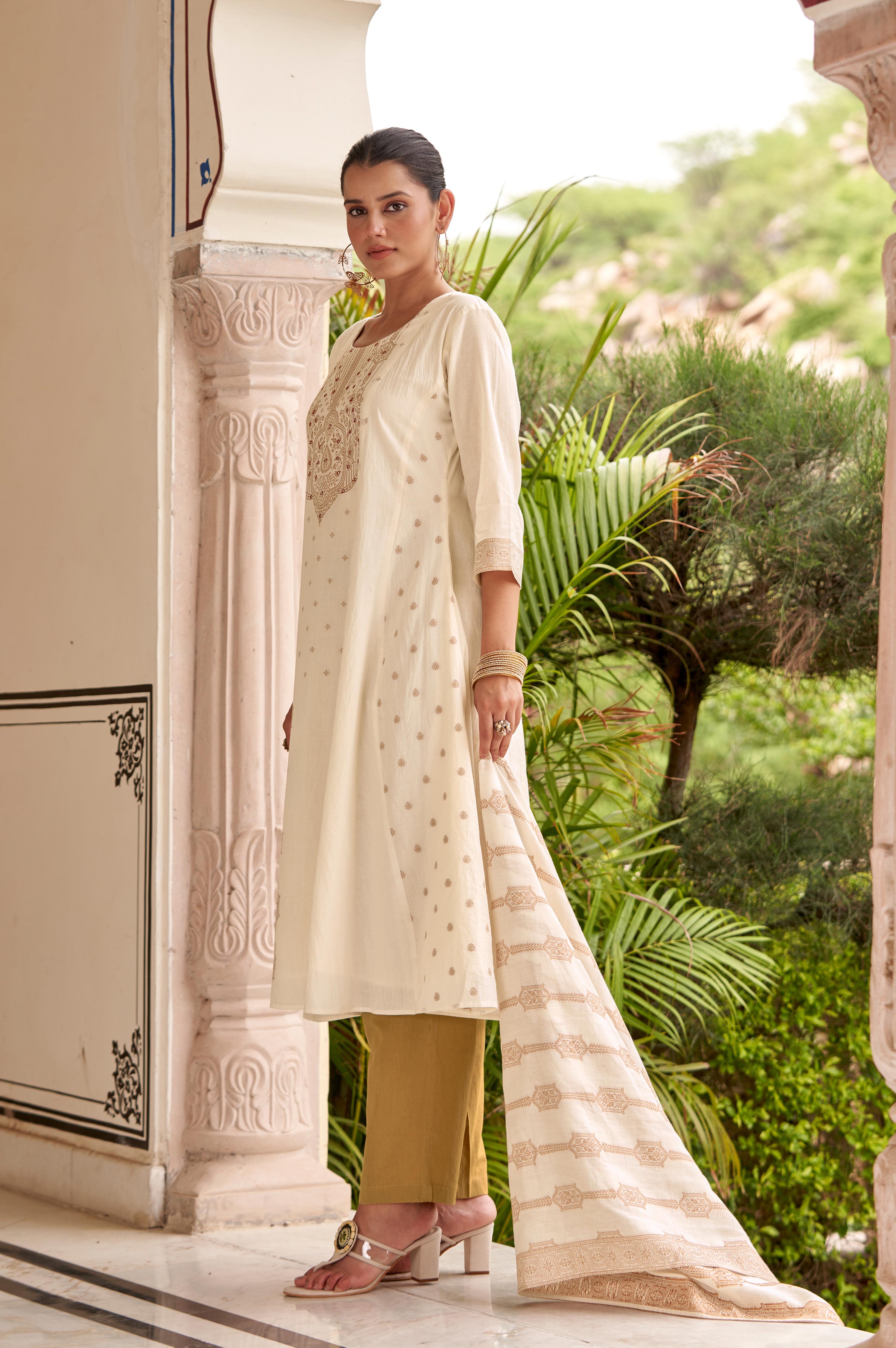 Ivory Noor Jacquard Anarkali Set