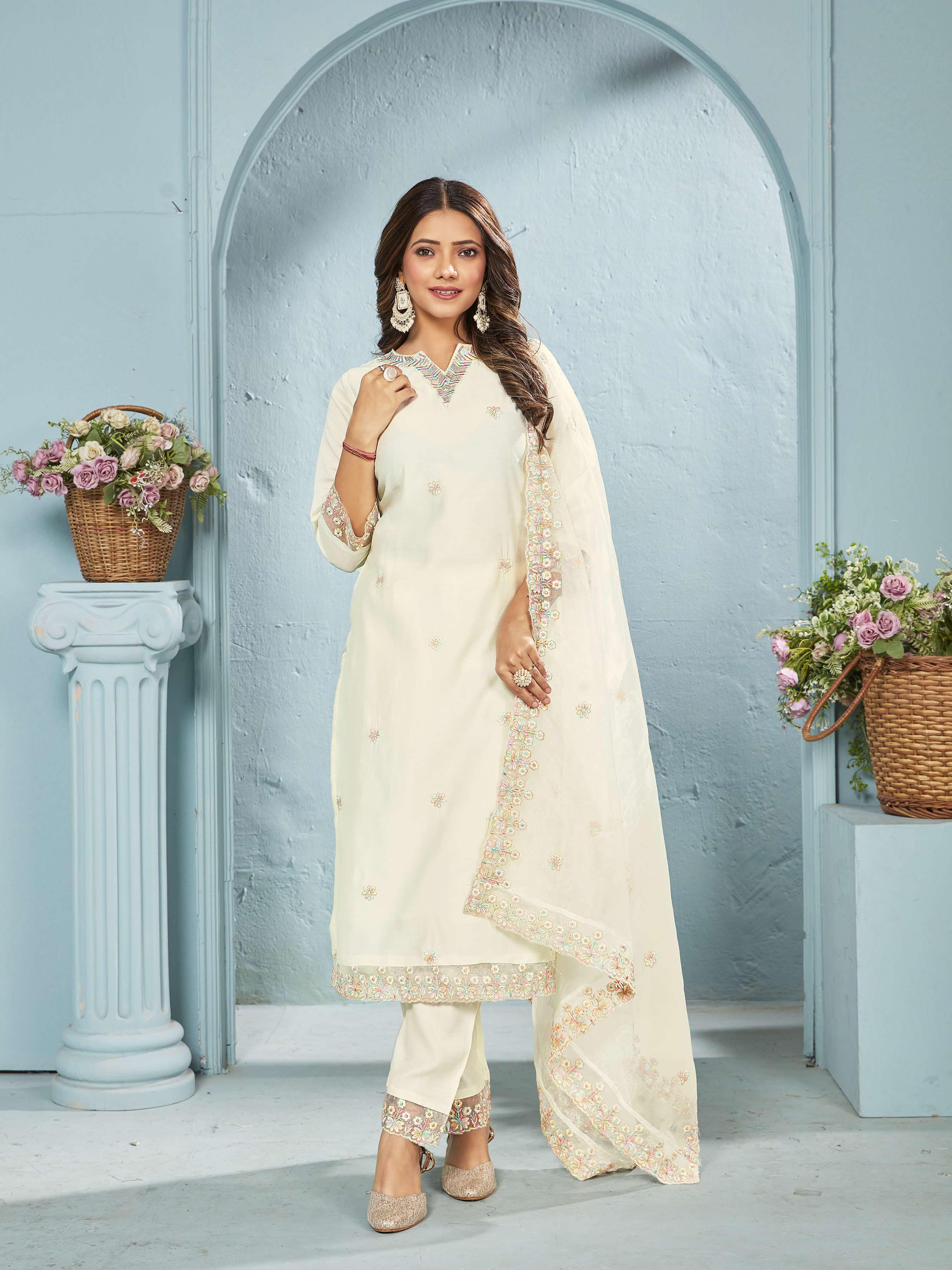 Ananya Ivory Pastel Embroidered Suit Set