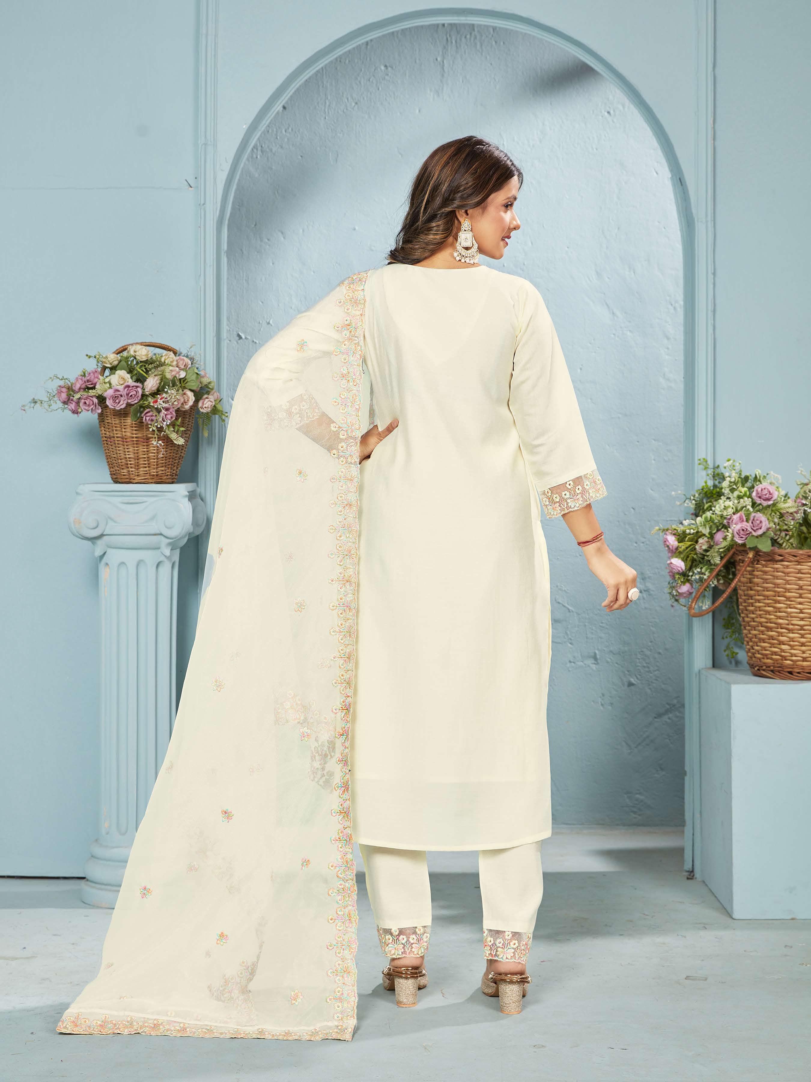 Ananya Ivory Pastel Embroidered Suit Set