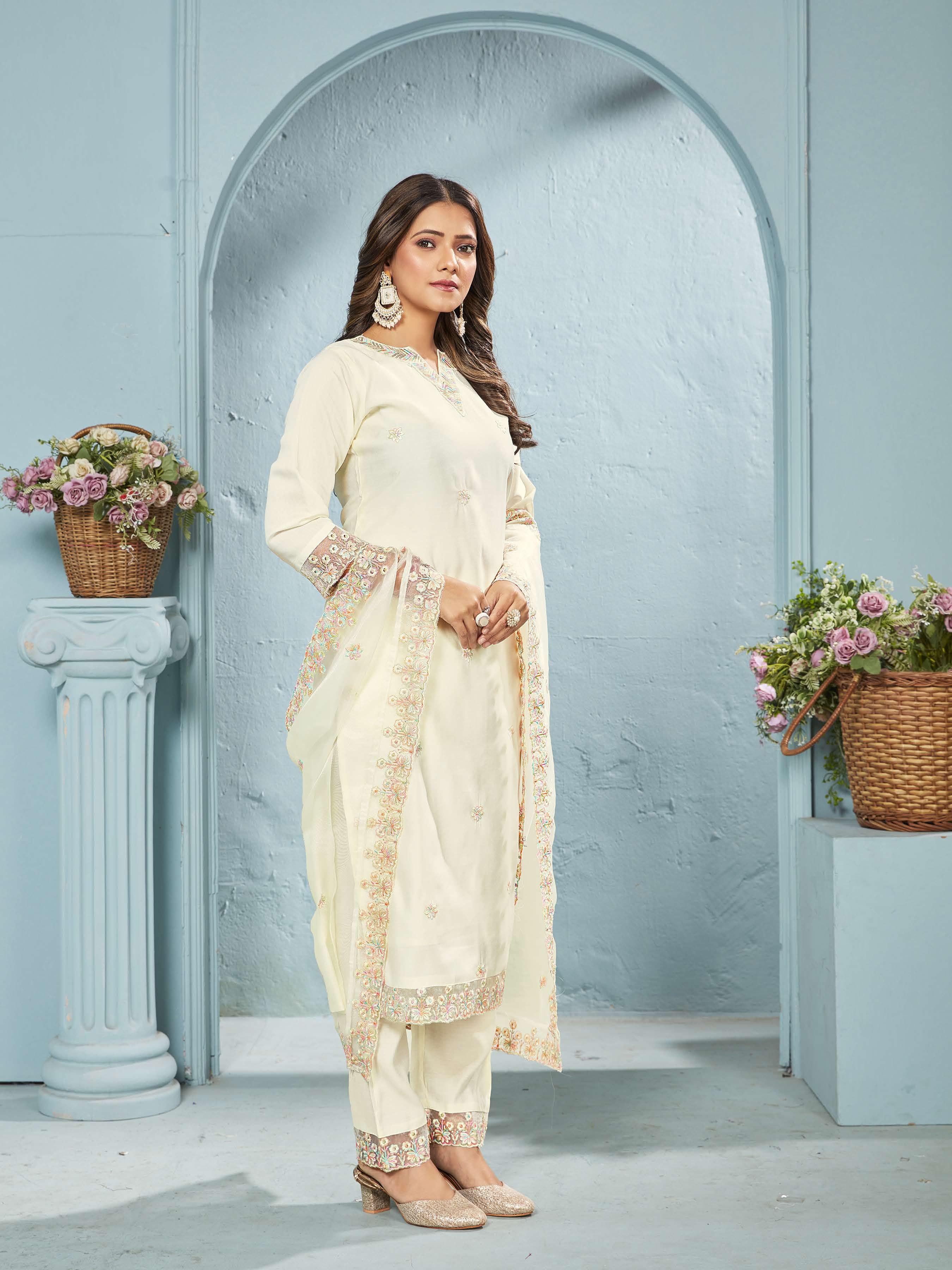 Ananya Ivory Pastel Embroidered Suit Set