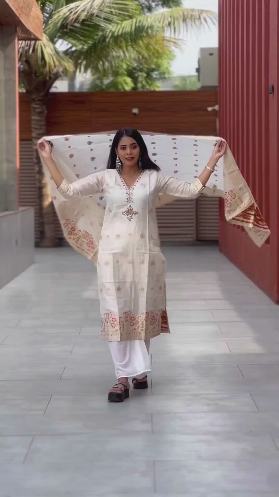 Gauri Ivory Embroidered Chanderi Suit Set